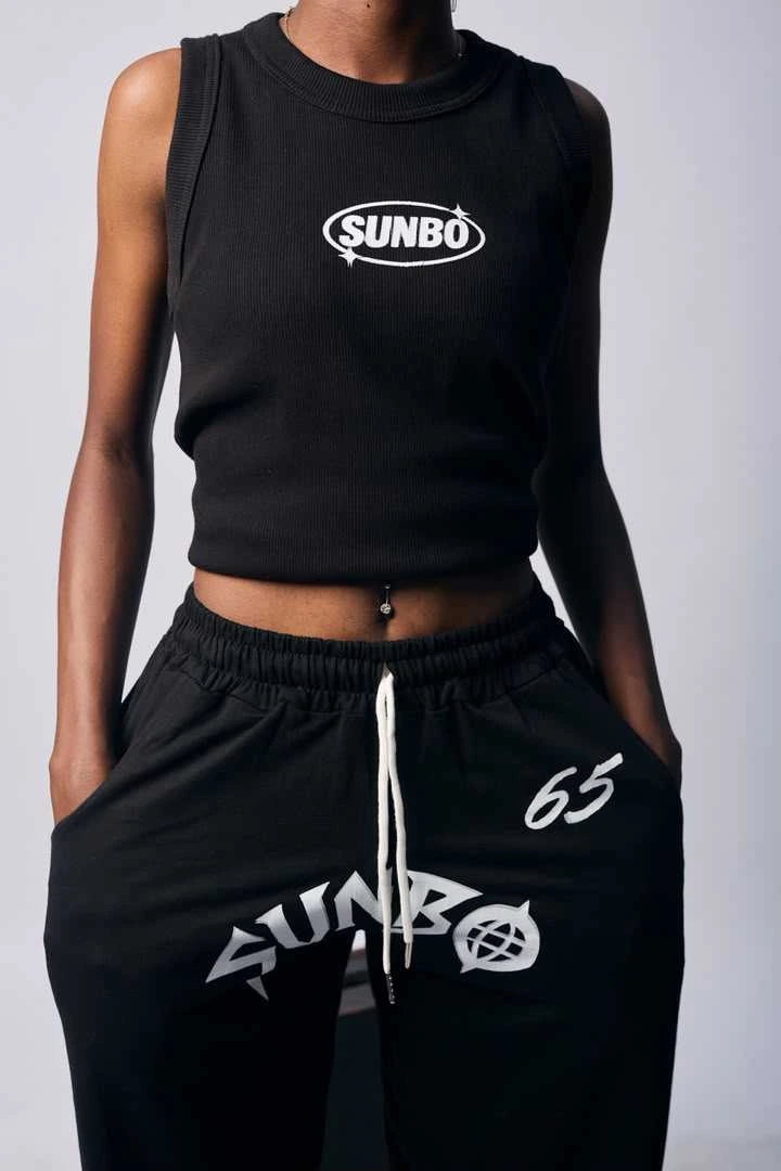 Sunbo black tank and shorts campaign image